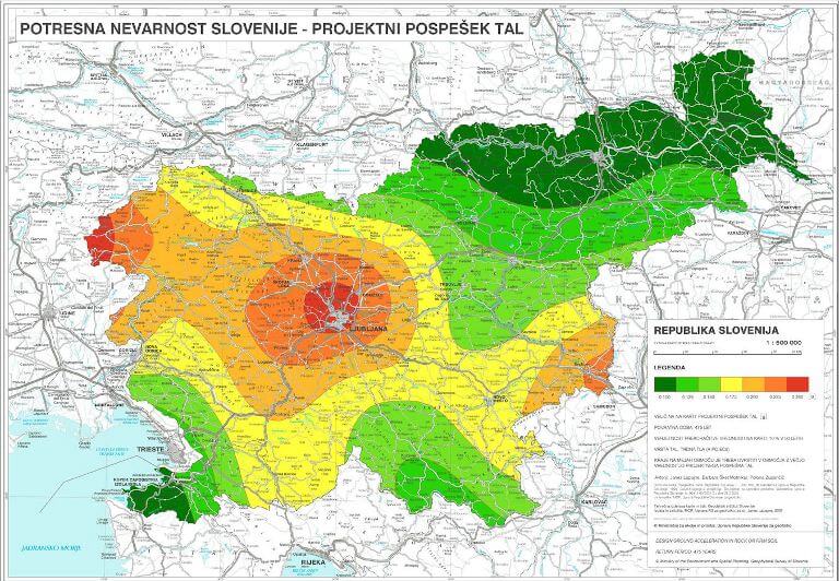 Slika: Potresna nevarnost Slovenije (Vir: Lapajne in sodelavci, 2001; Spletna stran ARSO, 2021)